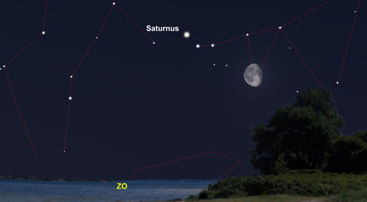 18 juni: Saturnus linksboven maan