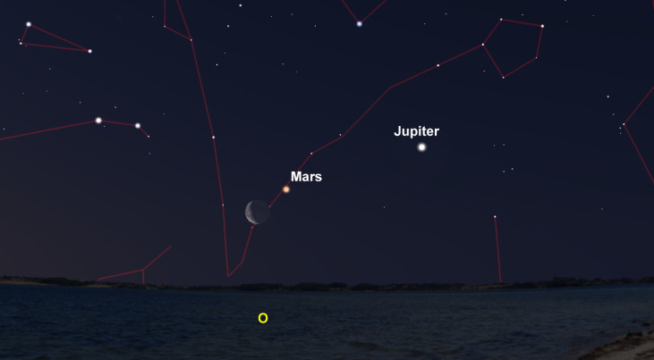 23 juni: Mars rechtsboven maan