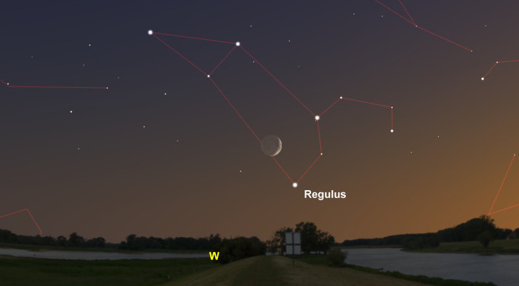 3 juli: Regulus (Leeuw) rechtsonder maan