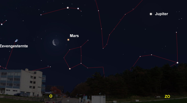 22 juli: Mars rechts van maan