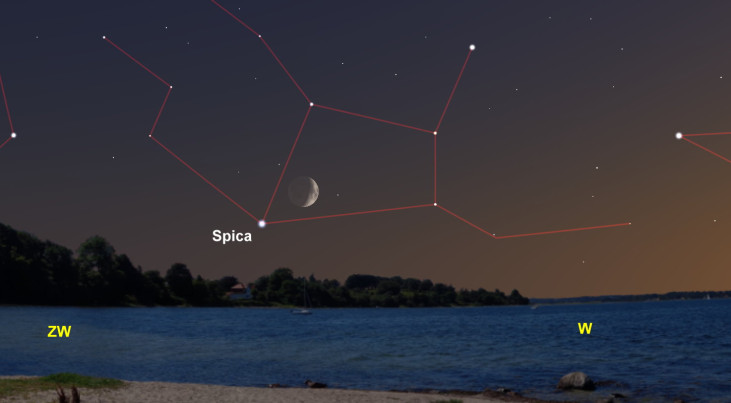 3 augustus: Spica (Maagd) linksonder maan