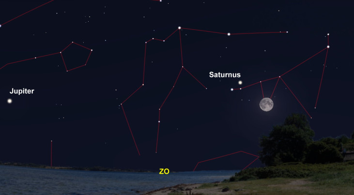 11 augustus: Saturnus linksboven maan