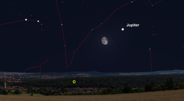 15 augustus: Jupiter rechtsboven maan
