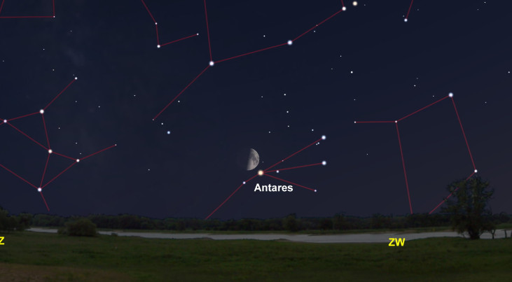 3 september: Antares rechtsonder halve maan