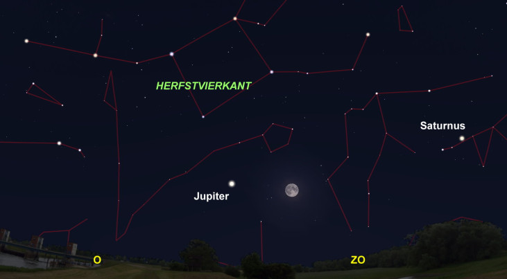 10 september: Jupiter links van Volle Maan