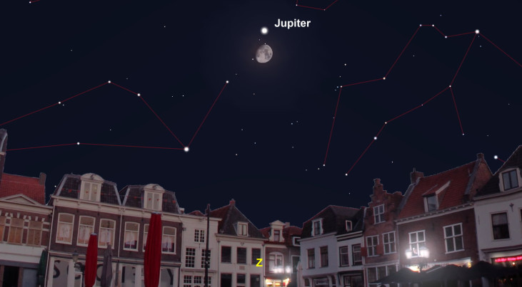 4 november: Jupiter pal boven maan
