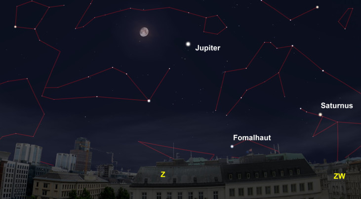 5 november: Jupiter rechts van maan in Vissen