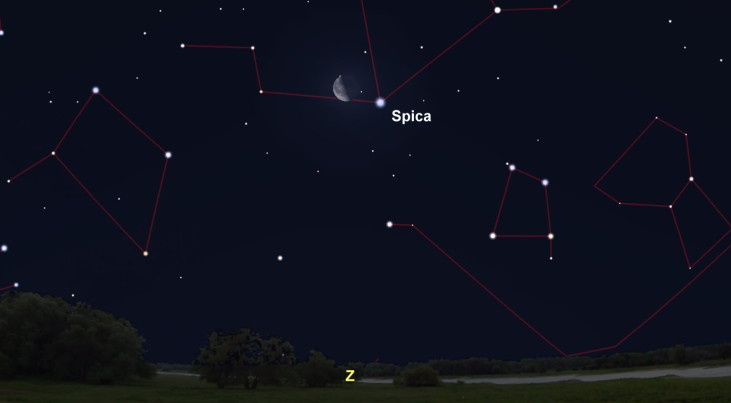 15 januari: Spica (Maagd) rechts van maan