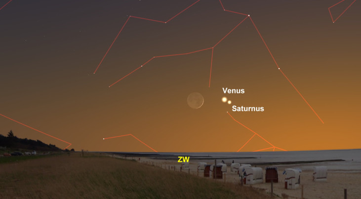 23 januari: Smalle maansikkel bij Venus en Saturnus