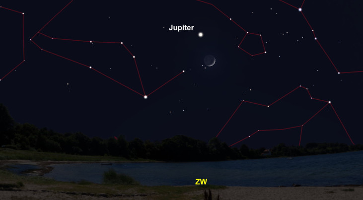 25 januari: Jupiter linksboven maan