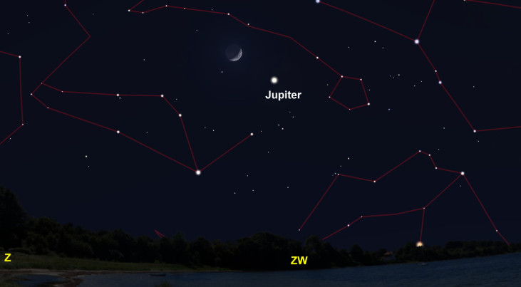 26 januari: Jupiter rechtsonder maan