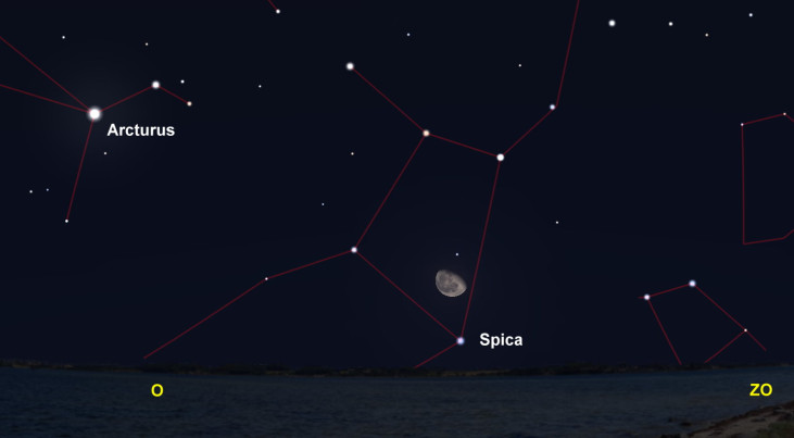 10 februari: Spica (Maagd) onder maan
