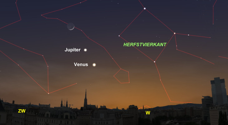 23 februari: Maan, Jupiter, Venus op een rij