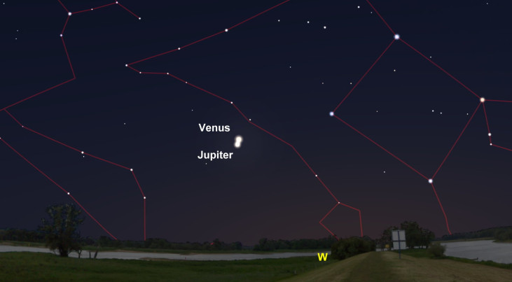 2 maart: Venus pal boven Jupiter