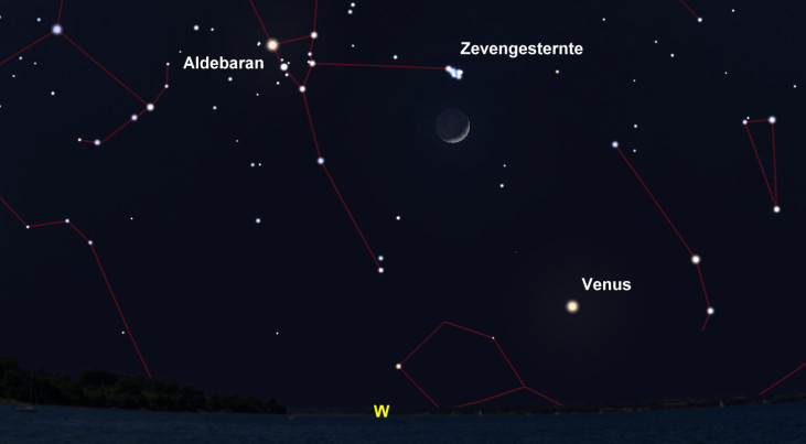 25 maart: Zevengesternte boven maan