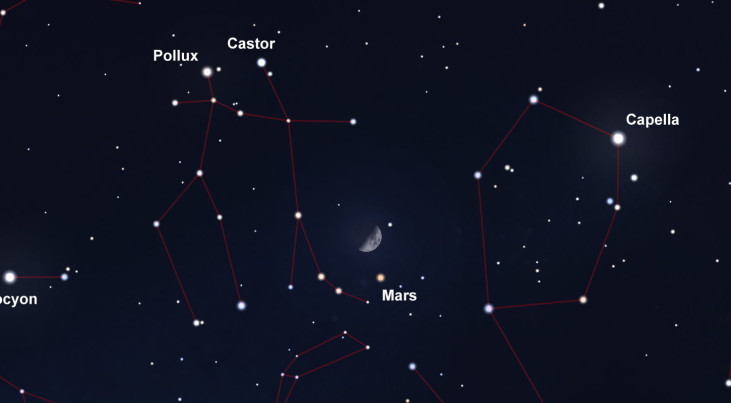 28 maart: Mars rechtsonder halve maan