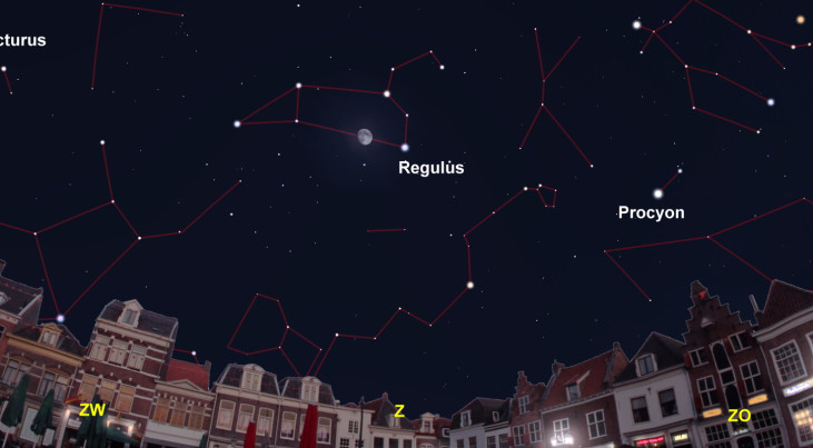 2 april: Regulus (Leeuw) rechts van maan