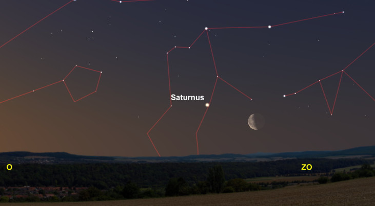 13 mei: Saturnus linksboven maan