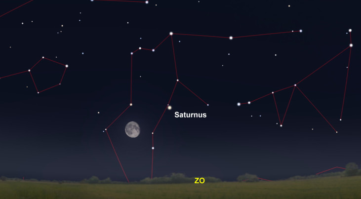 3 augustus: Saturnus rechtsboven maan