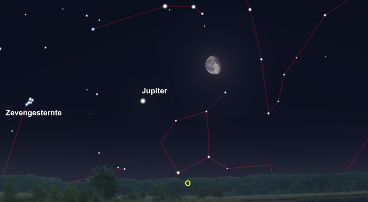 3 september: Jupiter linksonder maan