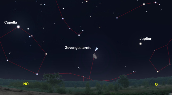 5 september: Jupiter rechtsonder maan