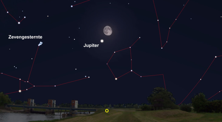 1 oktober: Jupiter linksonder maan