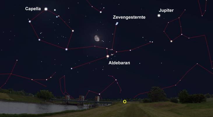 3 oktober: Maan maakt driehoek met Aldebaran en Zevengesternte