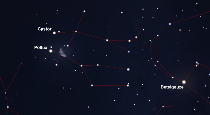 7 oktober: Pollux (Tweelingen) links van maan