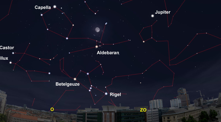 24 december: Aldebaran (Stier) onder maan