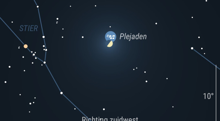 16 februari: Zevengesternte (Stier) boven halve maan