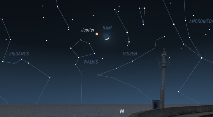 13 maart: Jupiter bij maansikkel