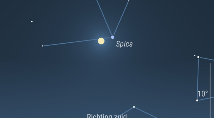 26 maart: Spica dichtbij maan (verrekijker)