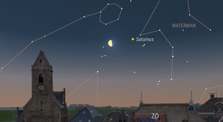 28 juni: Saturnus rechts van halve maan