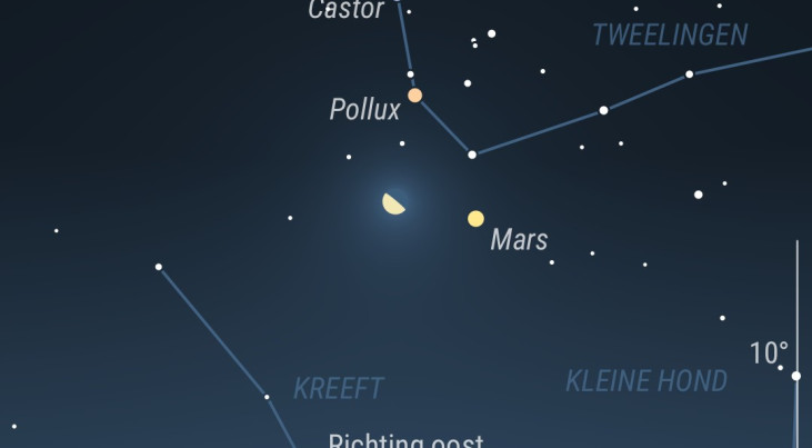 23 oktober: Mars rechtsonder maan