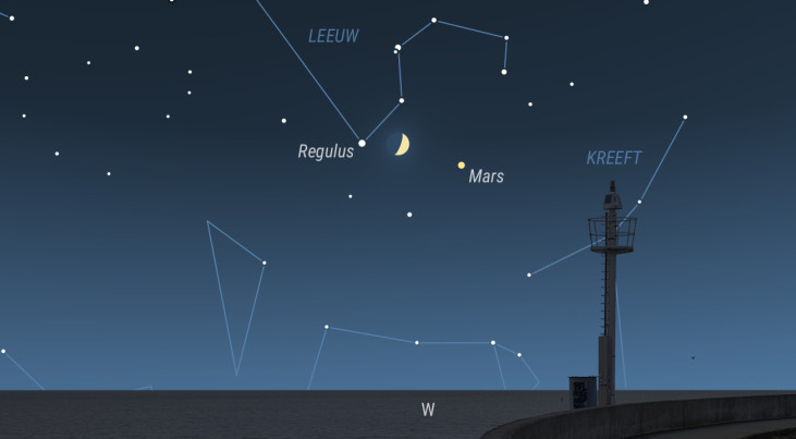 1 juni: Mars, maan, Regulus