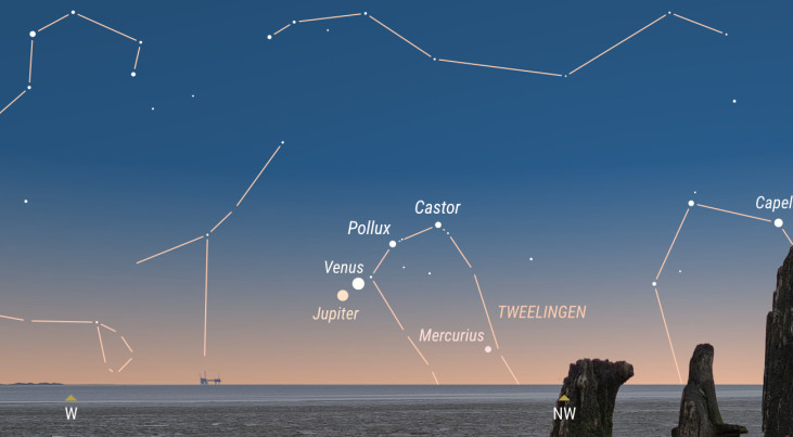 9 juni: samenstand Venus en Jupiter