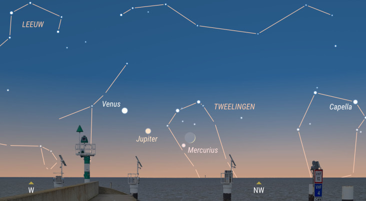 16 juni: Mercurius linksonder maan