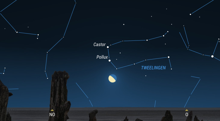 31 oktober: samenstaan maan met Castor en Pollux