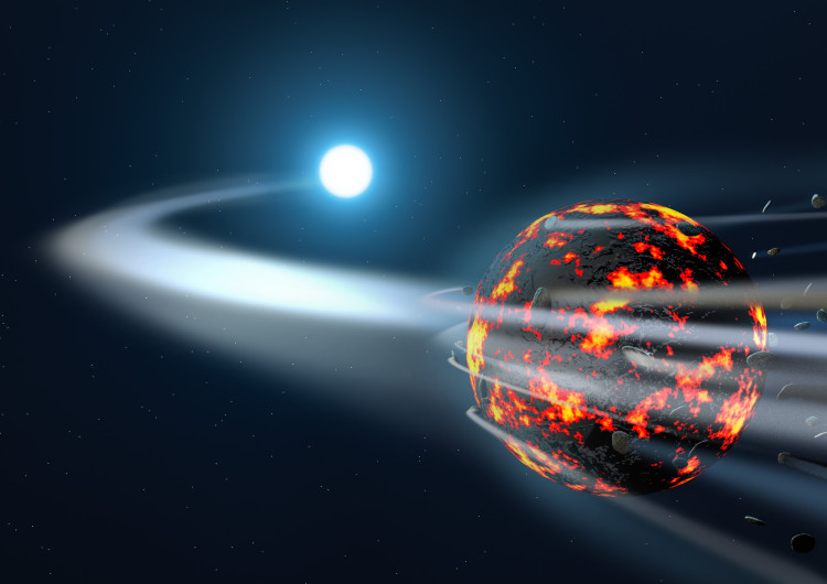 Artistic impression of a planetesimal on collision course with a white dwarf star. (c) Amanda Smith / University of Cambridge