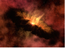 Een artistieke impressie van een dikke schijf van stof en gas rond een jonge ster. In deze protoplanetaire schijf vormen zich planeten.  Credit: NASA/JPL-Caltech