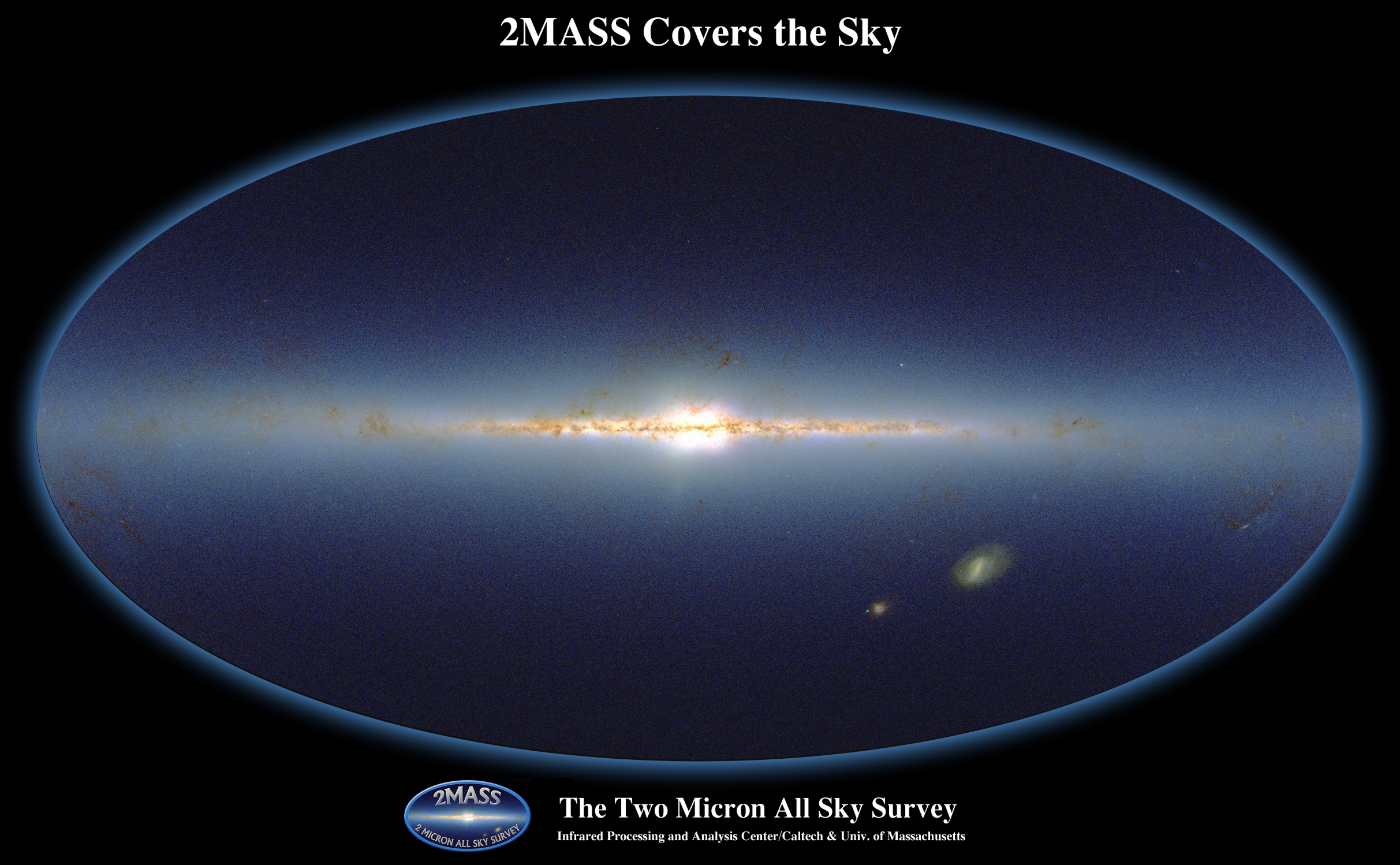 Opname van de hemel voor de 2MASS-infraroodsurvey, vergelijkbaar met Hubble-waarnemingen van de hele hemel in kleur (nabij-infrarood). De hier zichtbare sterren zijn merendeels heldere reuzensterren.  Credit: Two-micron all sky survey (2MASS)